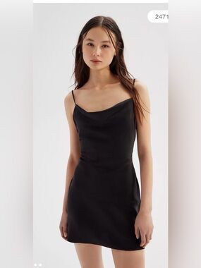 Urban Outfitters Mallory Satin Cowl Slip Dress Spaghetti Strap- Black